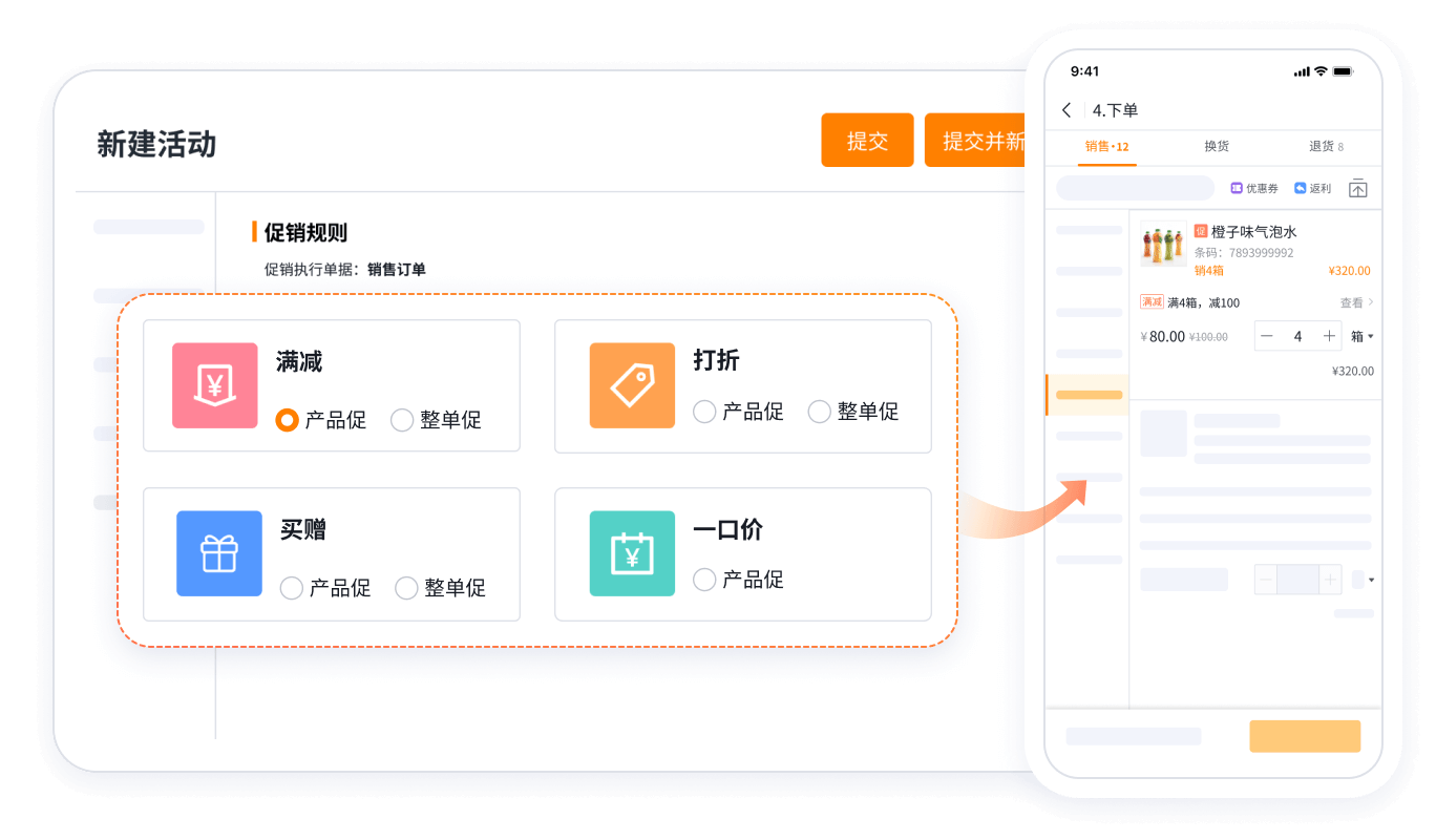 SFA系统订单中促销战略应用界面截图